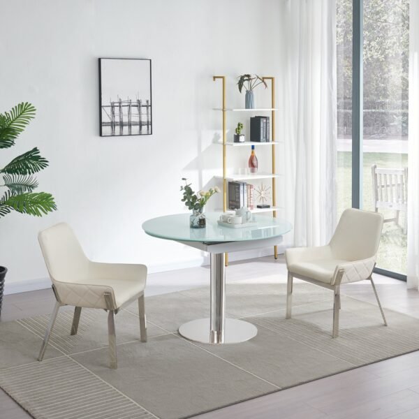 Jennifer Italia Parametre Extendable Round Dining Table in White - Image 4