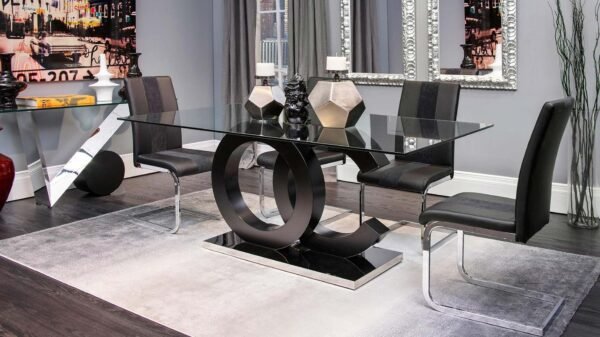 Global Furniture Volutes Matte Black Rectangle Dining Table with Glass Top - Image 2