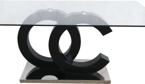 Global Furniture Volutes Matte Black Rectangle Dining Table with Glass Top - Image 4