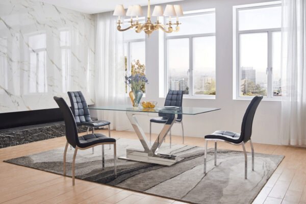 ESF Furniture ZZ Rectangular White Dining Table with Glass Top - Image 10