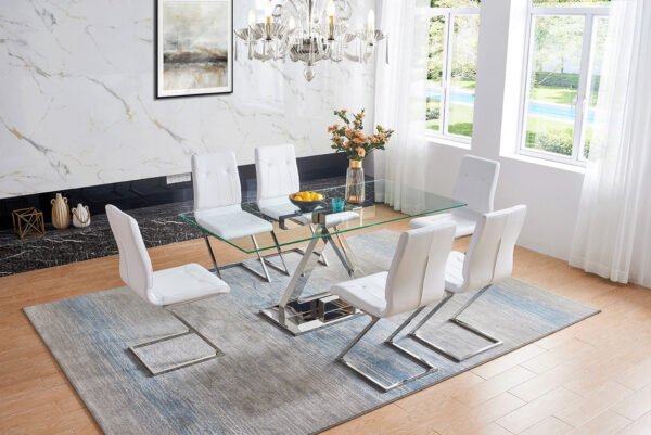 ESF Furniture ZZ Rectangular White Dining Table with Glass Top - Image 11