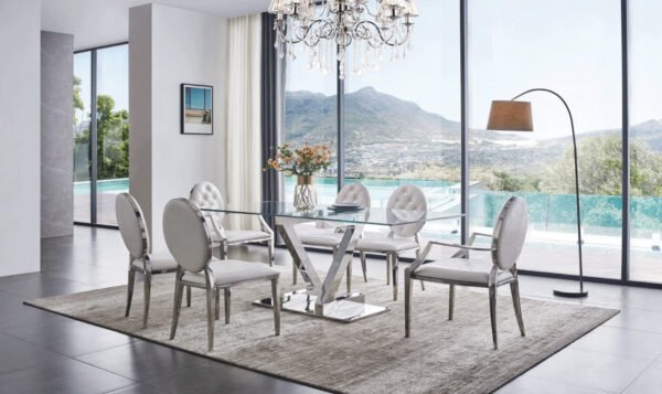 ESF Furniture ZZ Rectangular White Dining Table with Glass Top